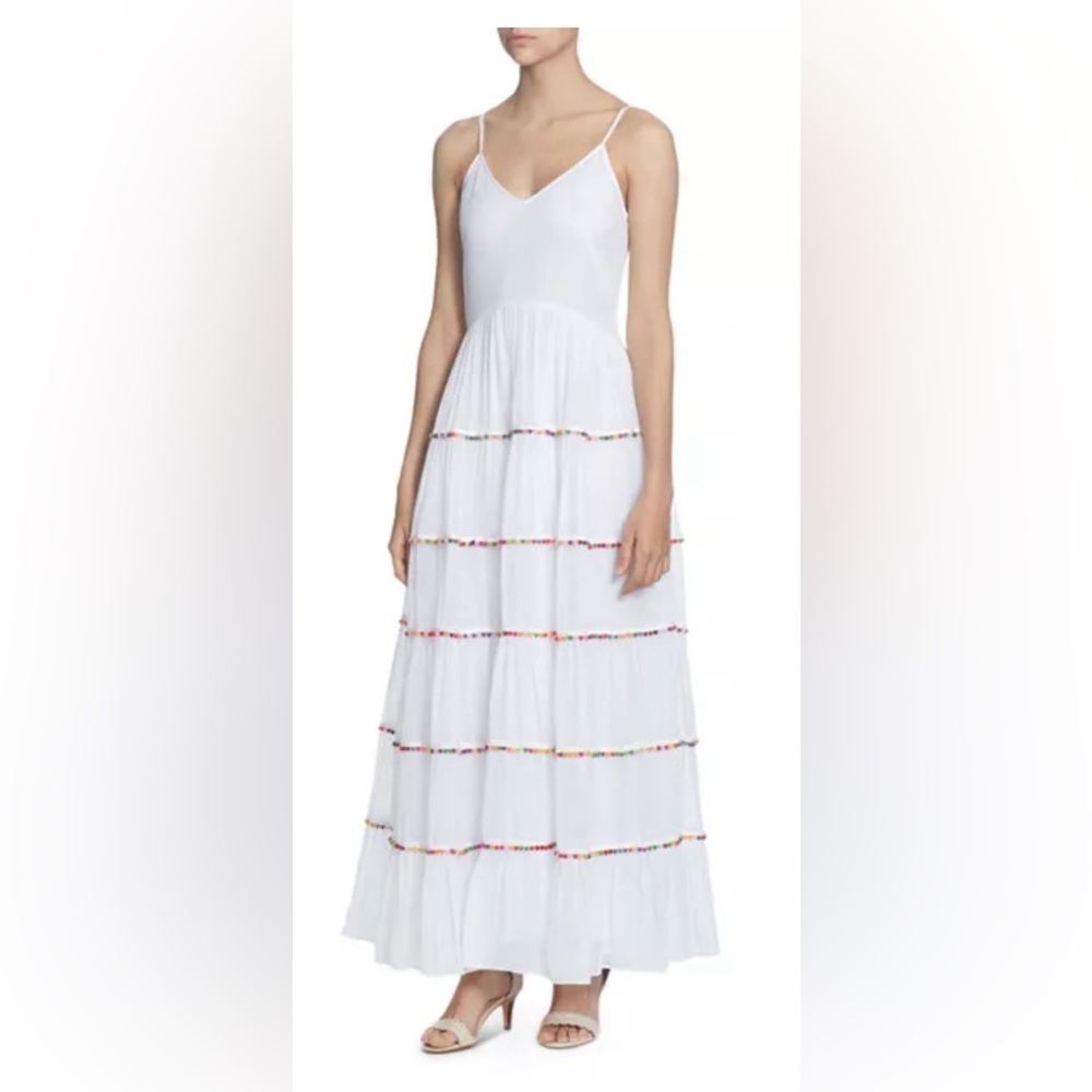 CATHERINE Soumaya Tiered Ruffle Pom-Pom Maxi Dress, M